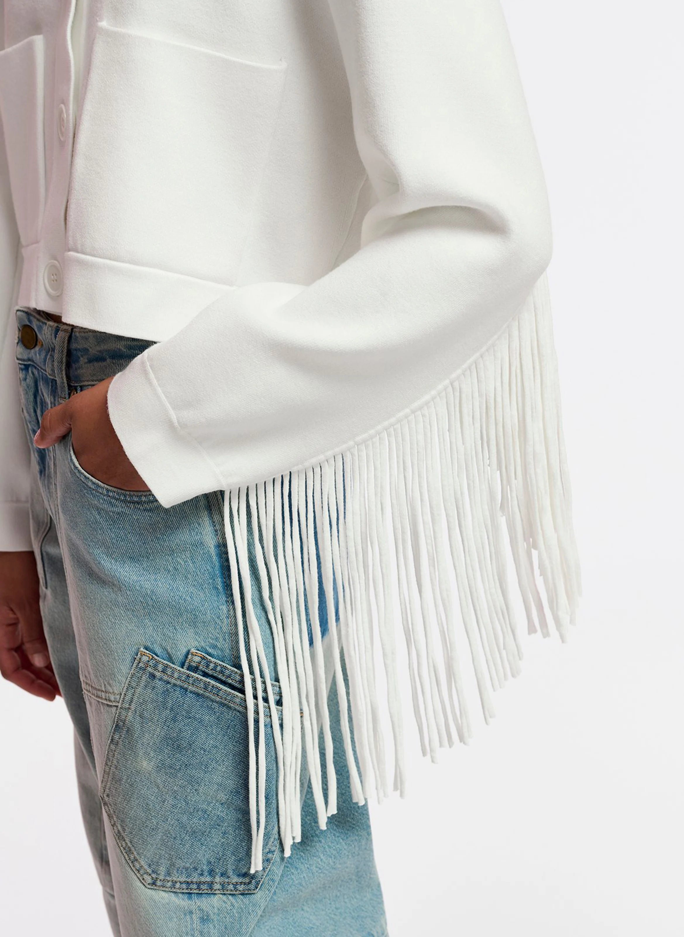GOU - Veste courte tricot à franges | Blanc