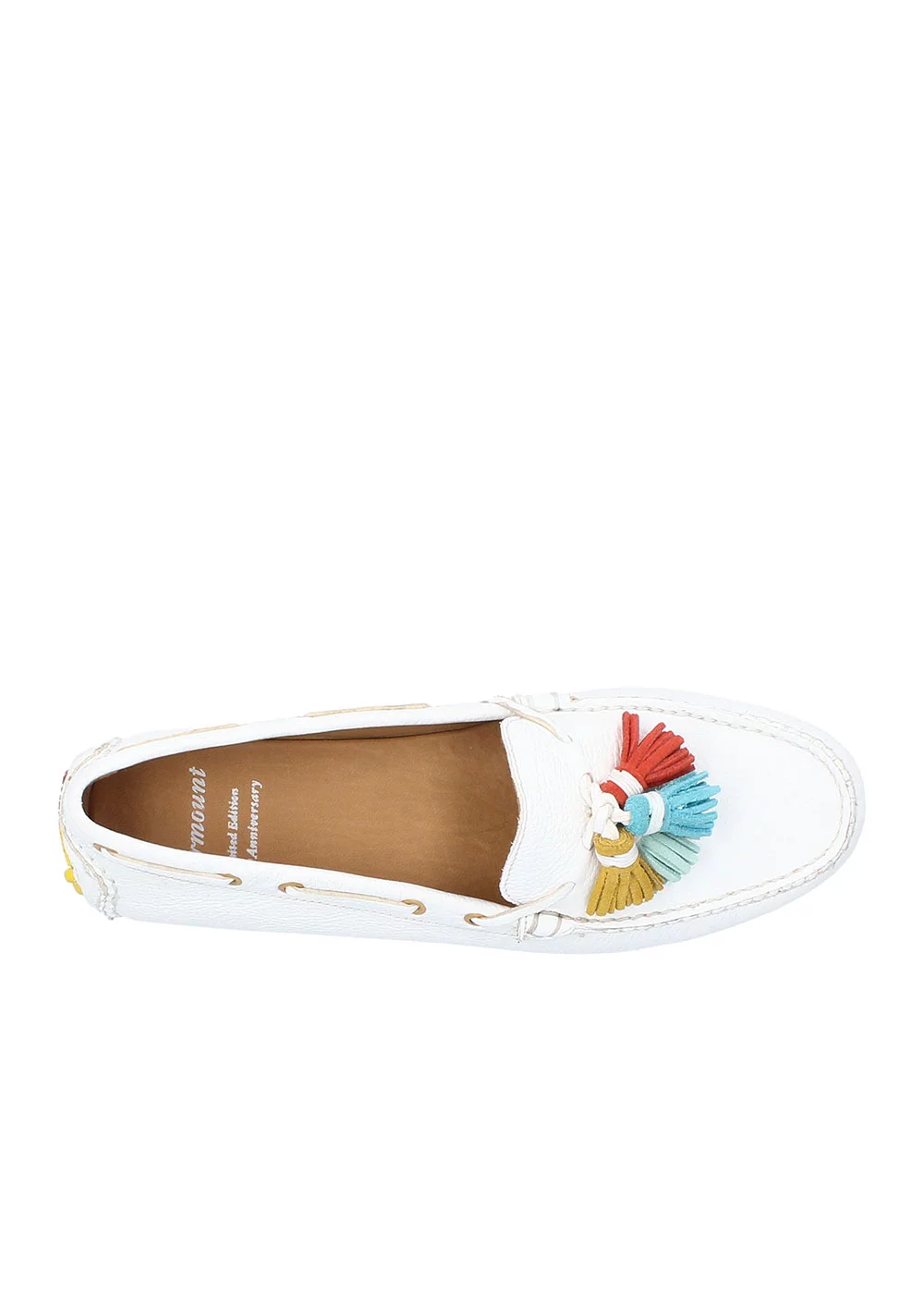 MOCASSIN W TASSEL CUIR BLANC MULTI PAMPILLES