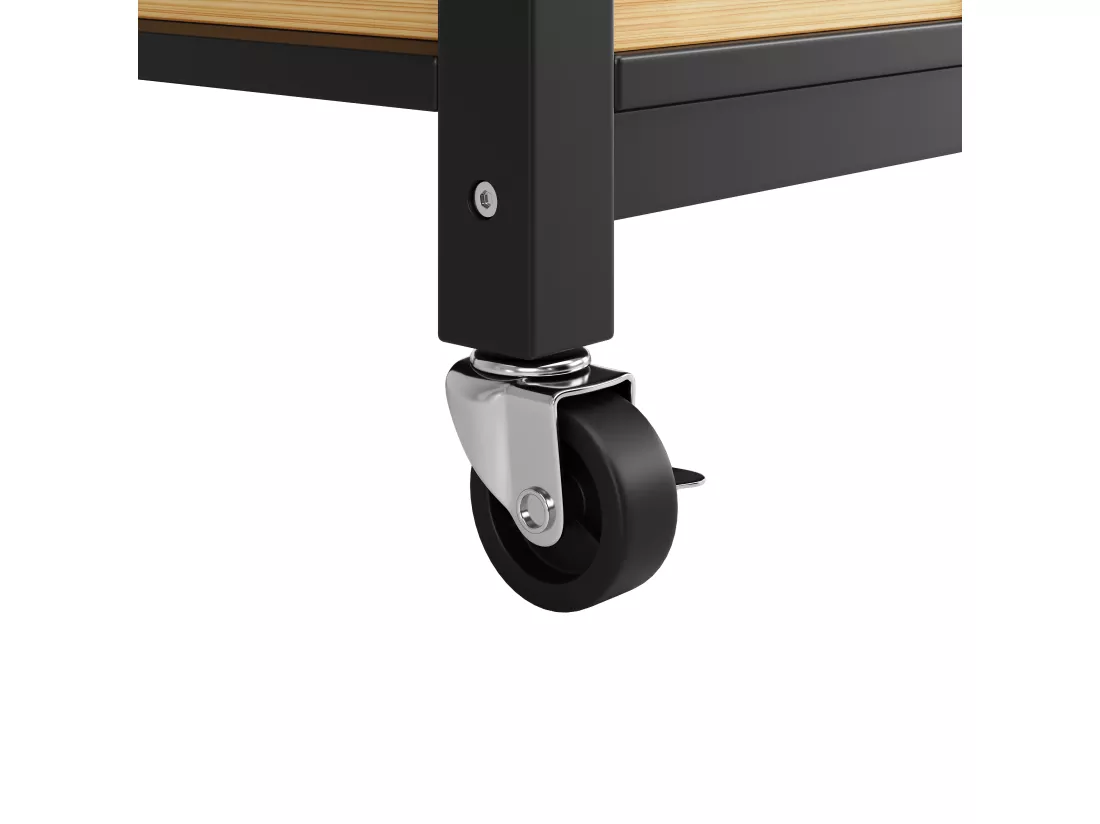 Ilot central de cuisine - chariot à roulette avec plateau extensible - 3 tiroirs et 2 portes - Noir