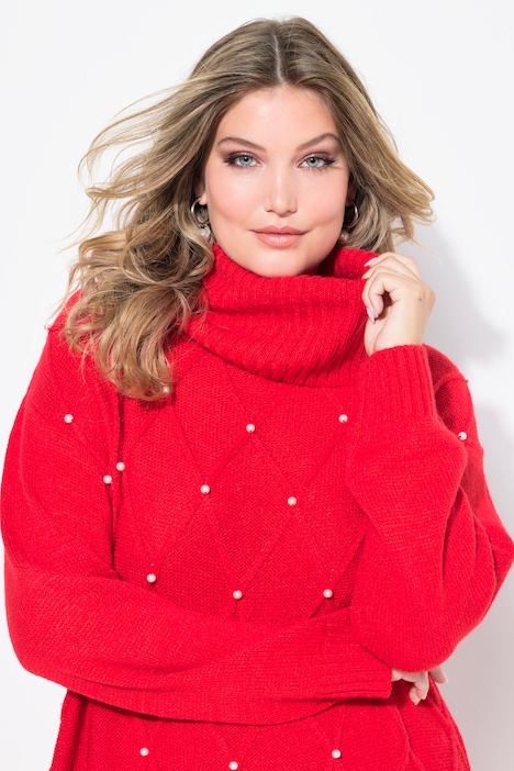 Strickkleid, Rhombenstruktur, Zierperlen, Langarm