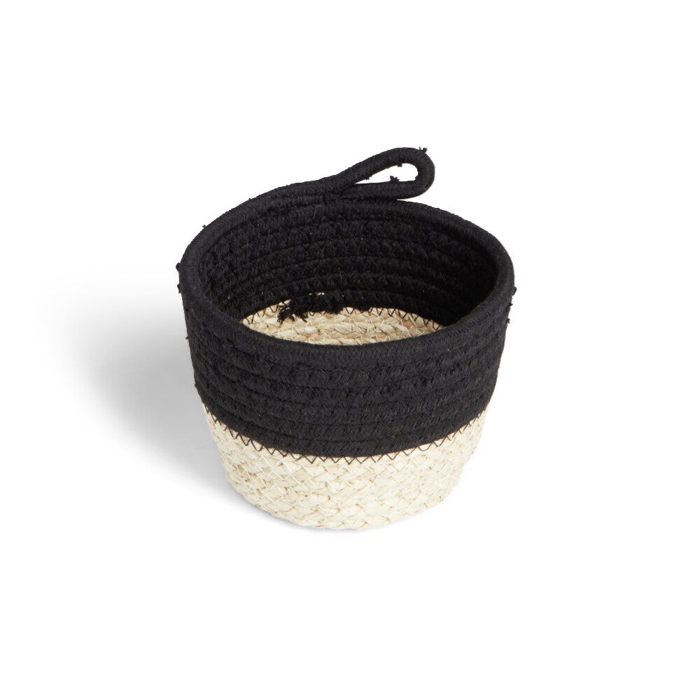Panière naturelle jacinthe d'eau coton beige et noir Ø15xH12cm