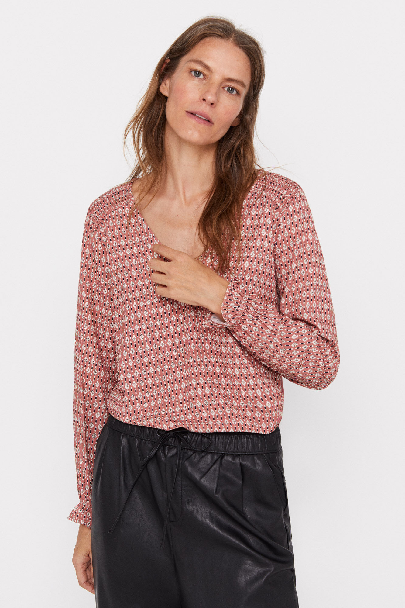 Top franzido combinado - Rosa