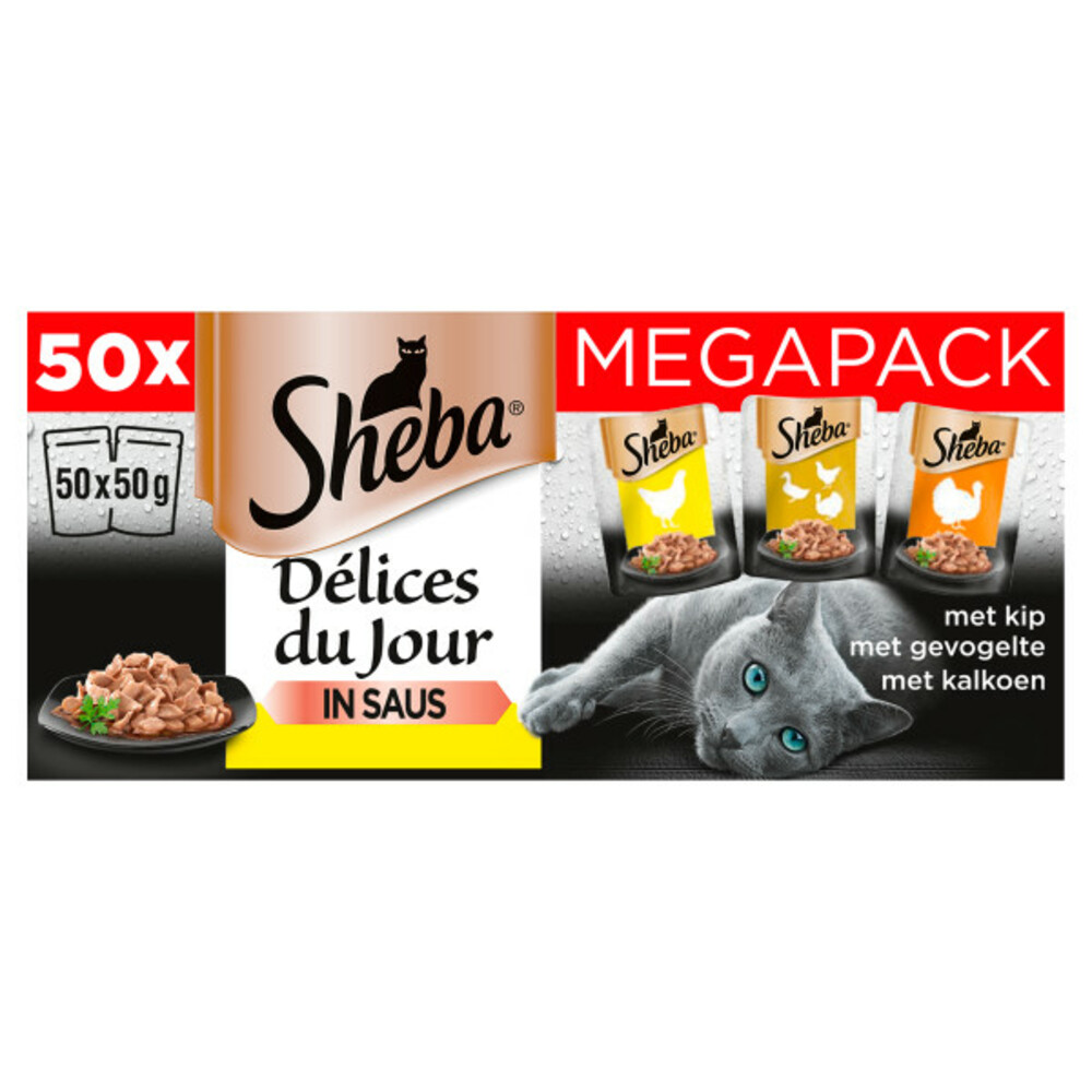 Sheba Kattenvoer Mega Pack Délices Du Jour Natvoer Gevogelte in Saus Maaltijdzakjes50 x 50 gr