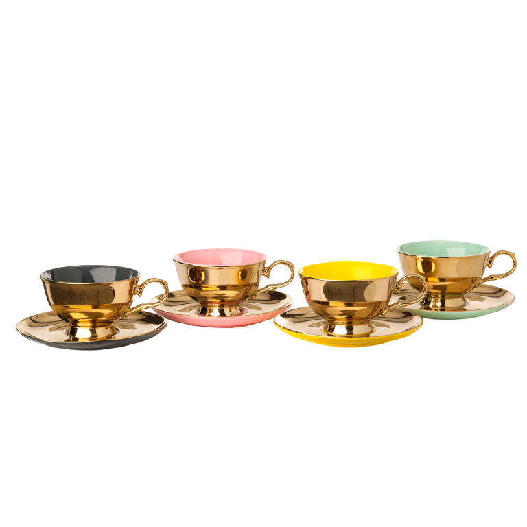 POLSPOTTEN Legacy Gold thee kop en schotel set van 4