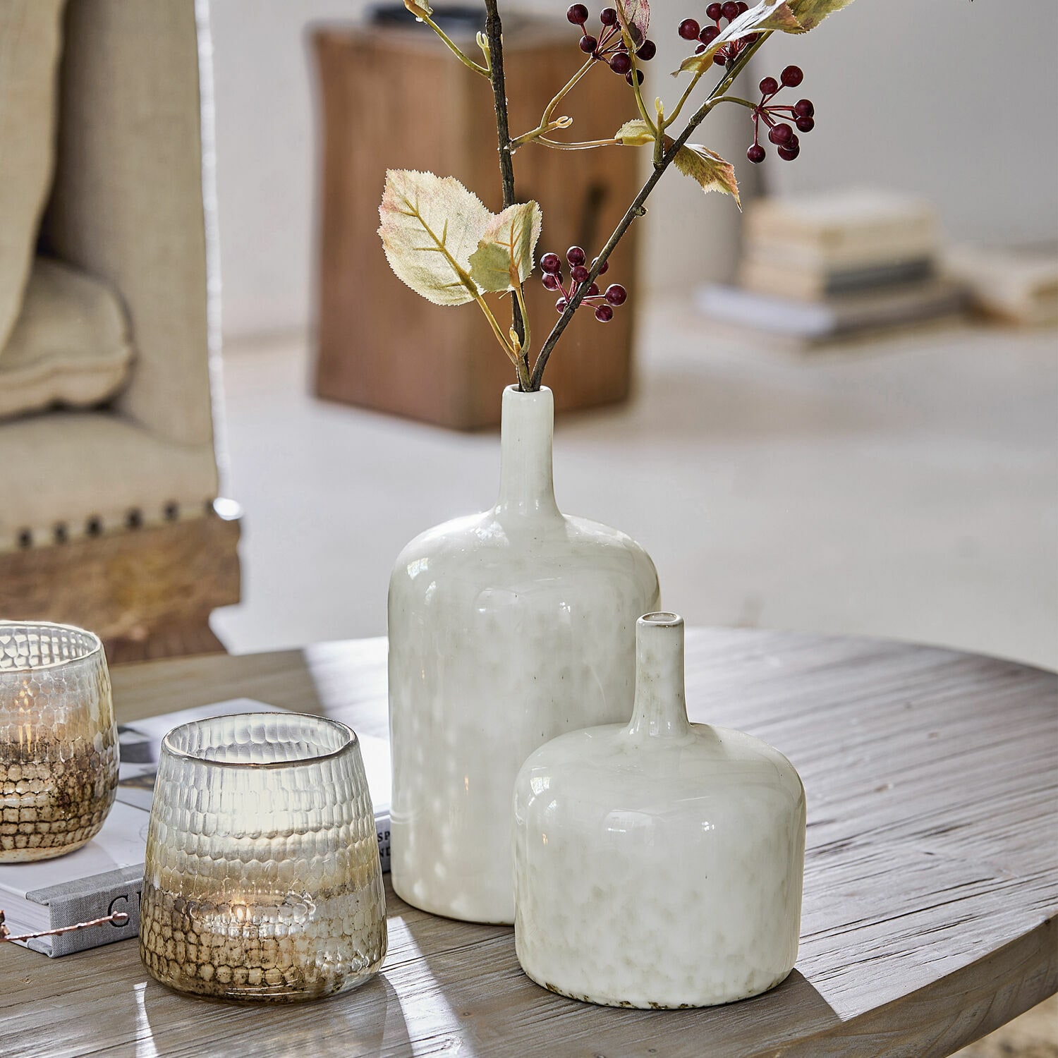 Vase 2er Set Kurys creme