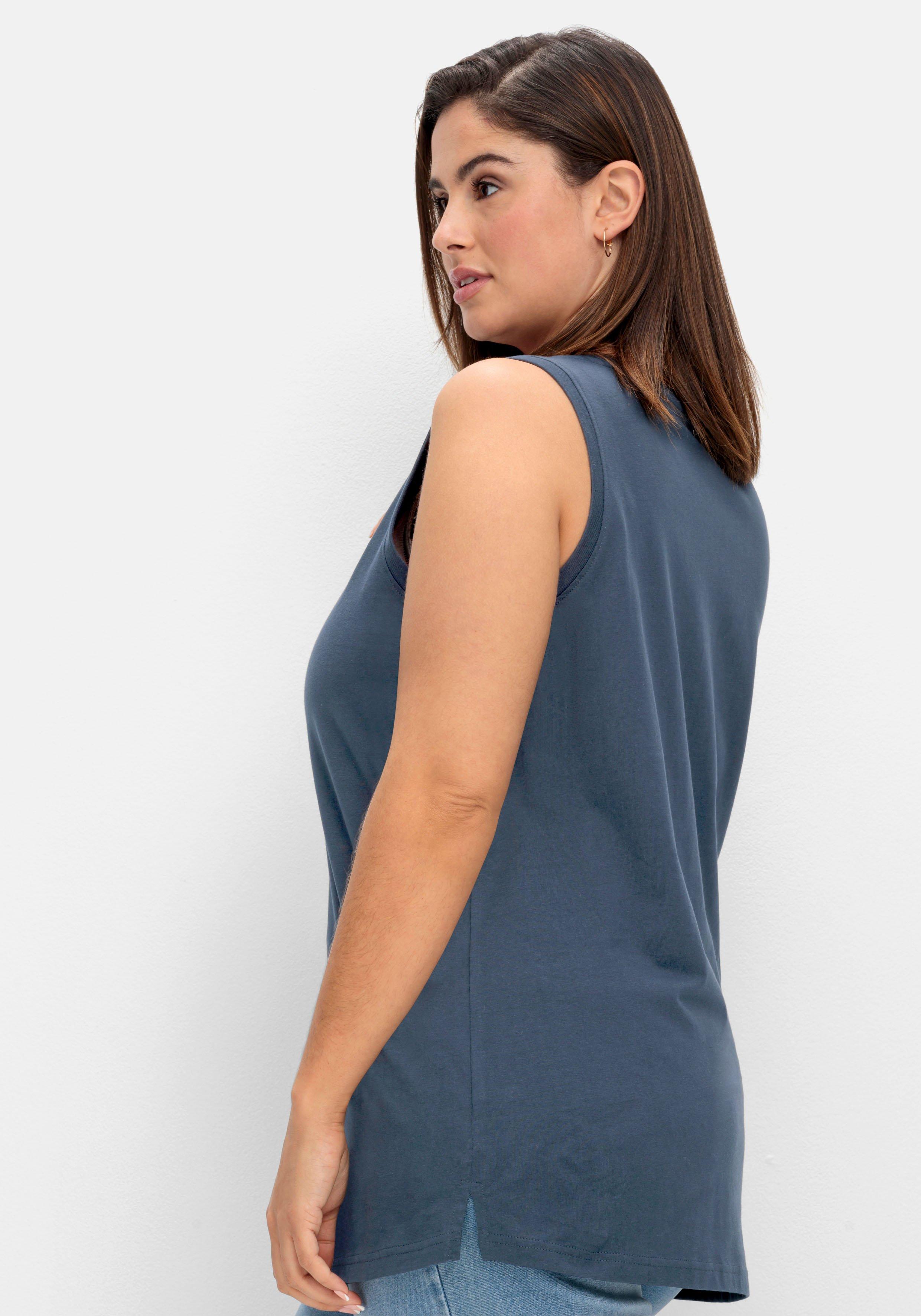 Tanktop mit V-Ausschnitt und Zierknopfleiste
