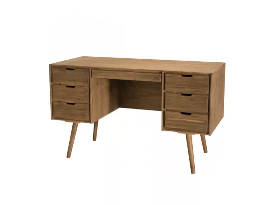 ANDREW - Bureau scandi bois marron 6 tiroirs Sapin