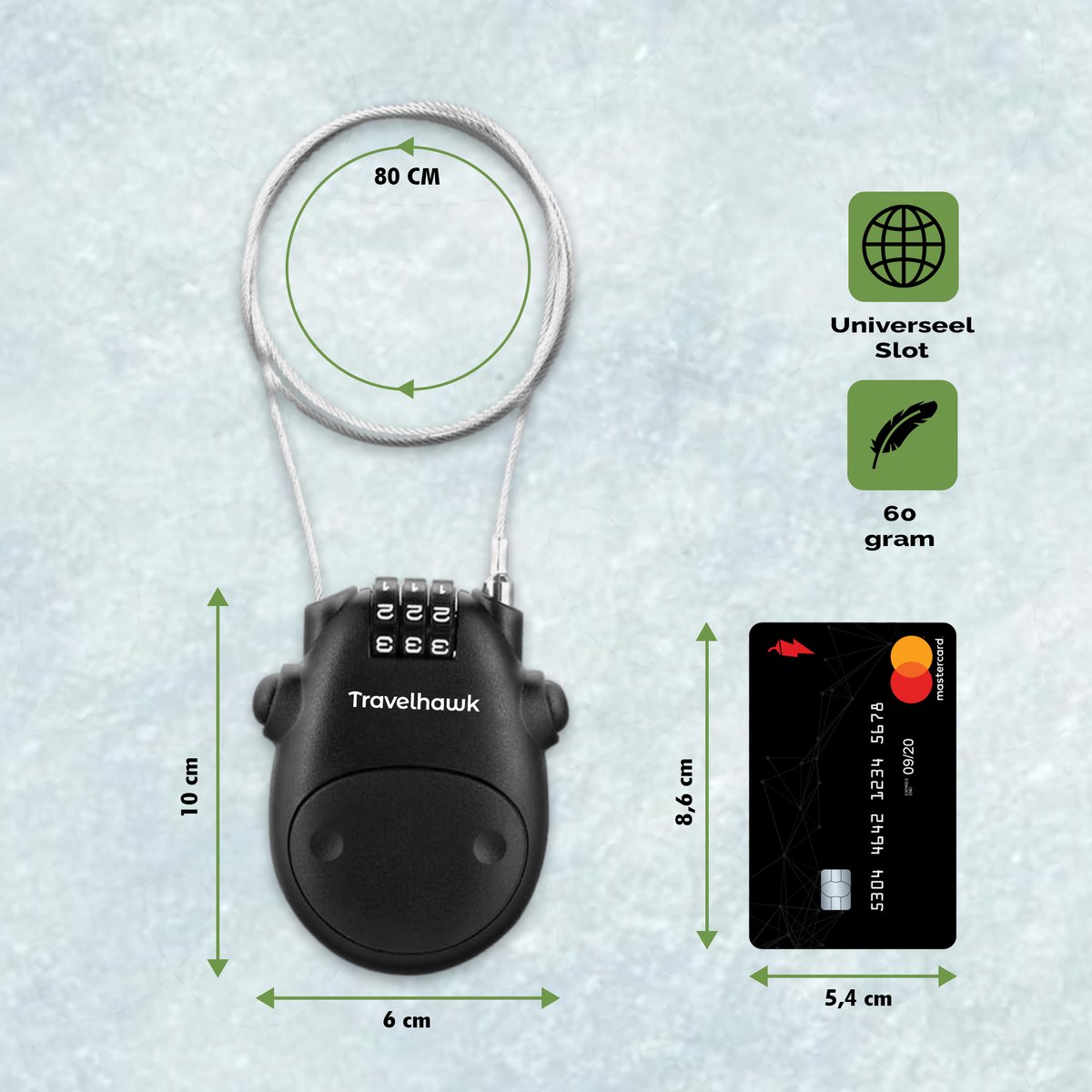 Travelhawk Kabelslot - Cijferslot - Snowboard slot