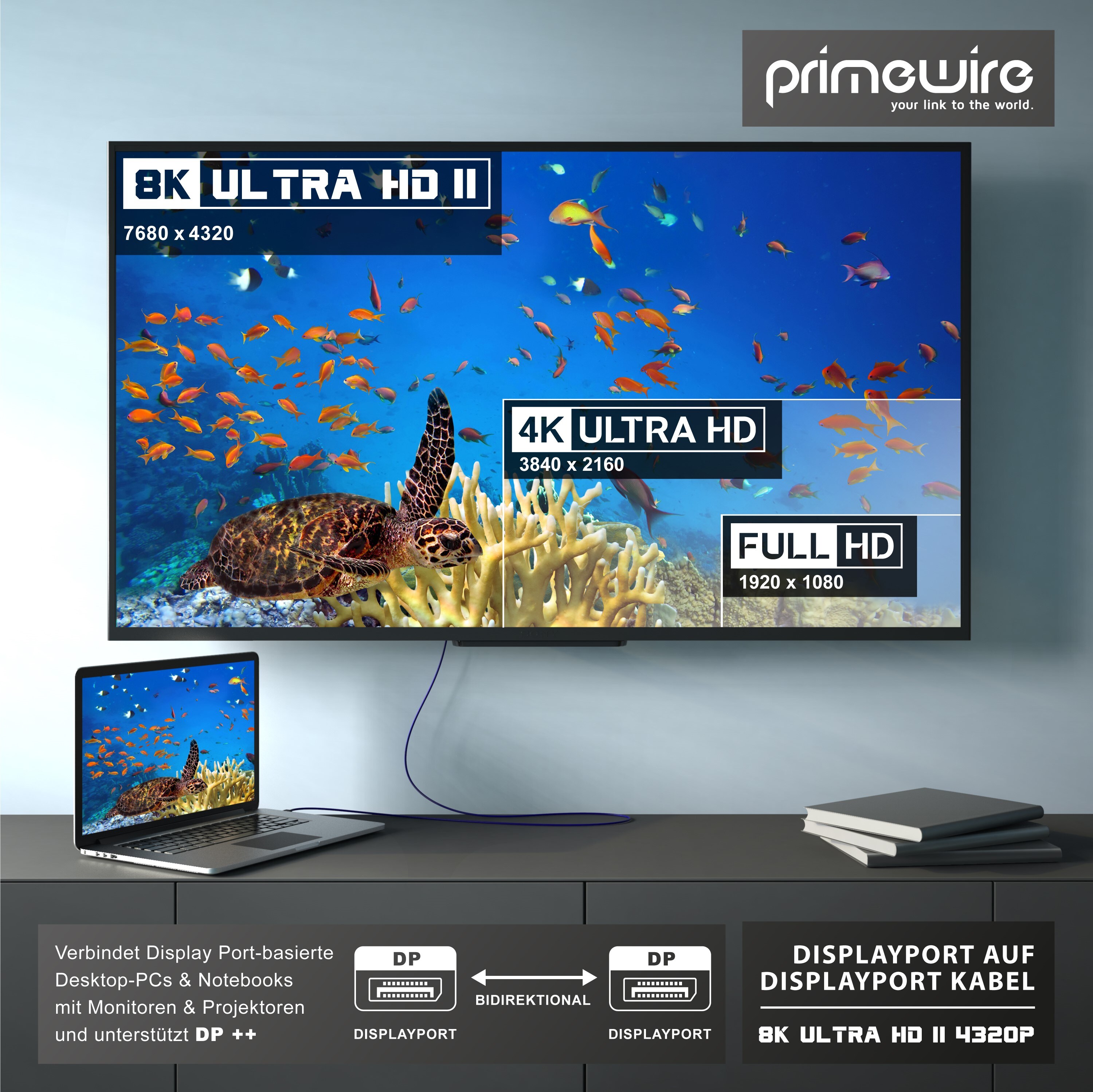 Primewire 8K Premium DisplayPort 1.4 Kabel - DP 1.4 - 7680x4320 @ 60 Hz - 2m