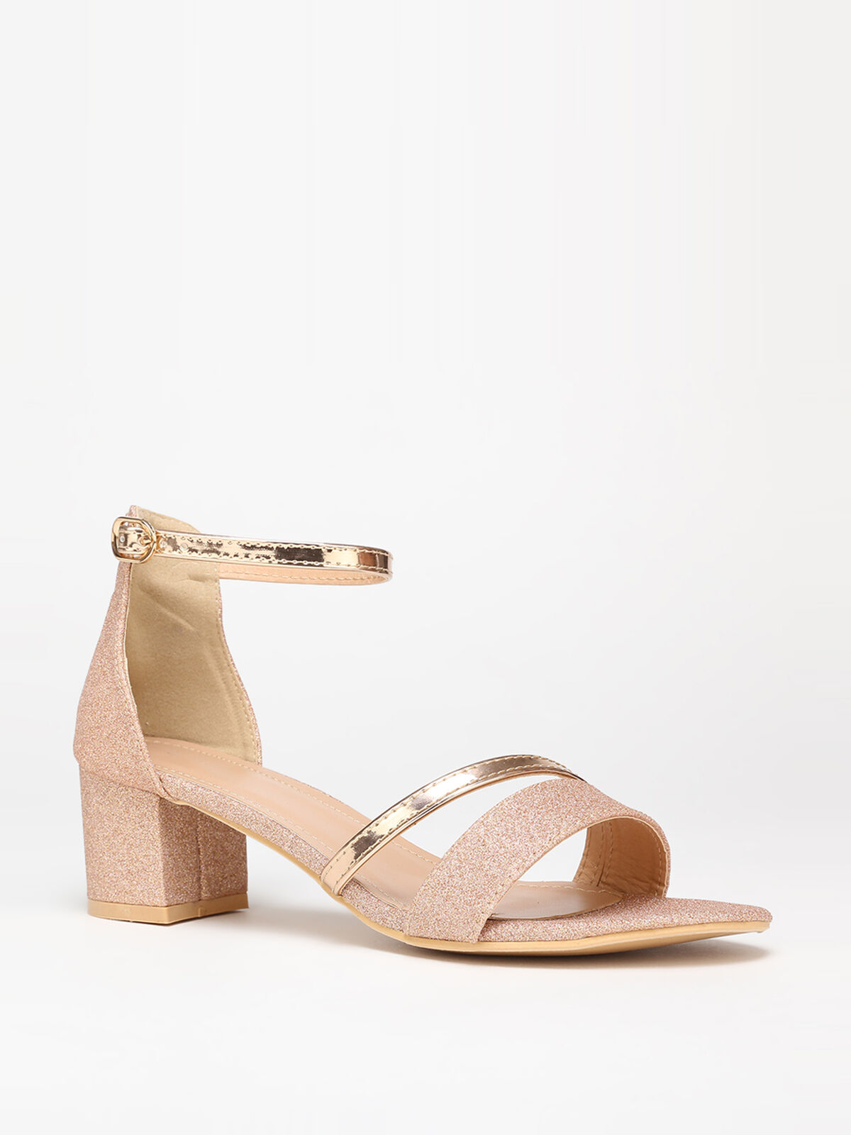 Sandales pailletées et vernies grandes tailles- Doré rose