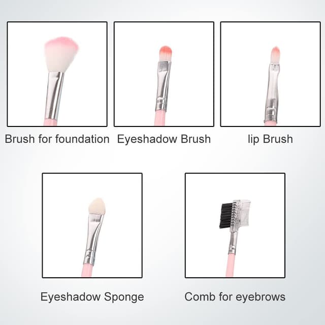 Make-up børster Sæt med 5 make-up børster Lyserød