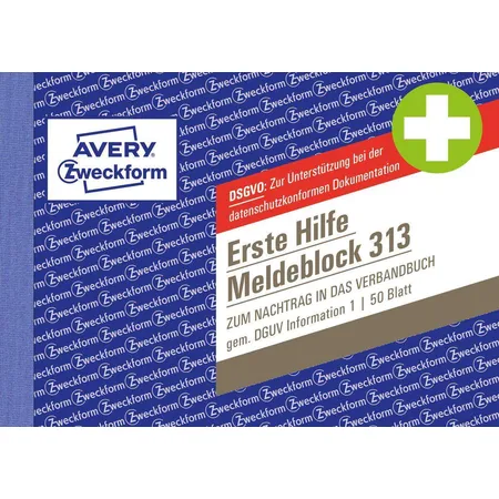 Avery Zweckform 313 Erste Hilfe Meldeblock, A6 quer, 50 Originale, 50 Blatt