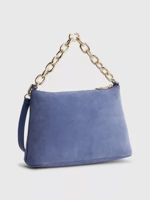 Bolsa transversal casual de camurça com alça de corrente
