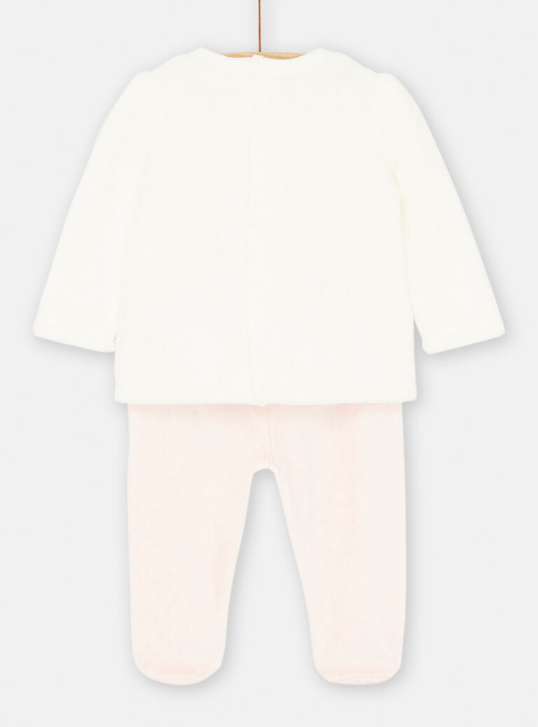 Ensemble pull et pantalon écru et rose pâle