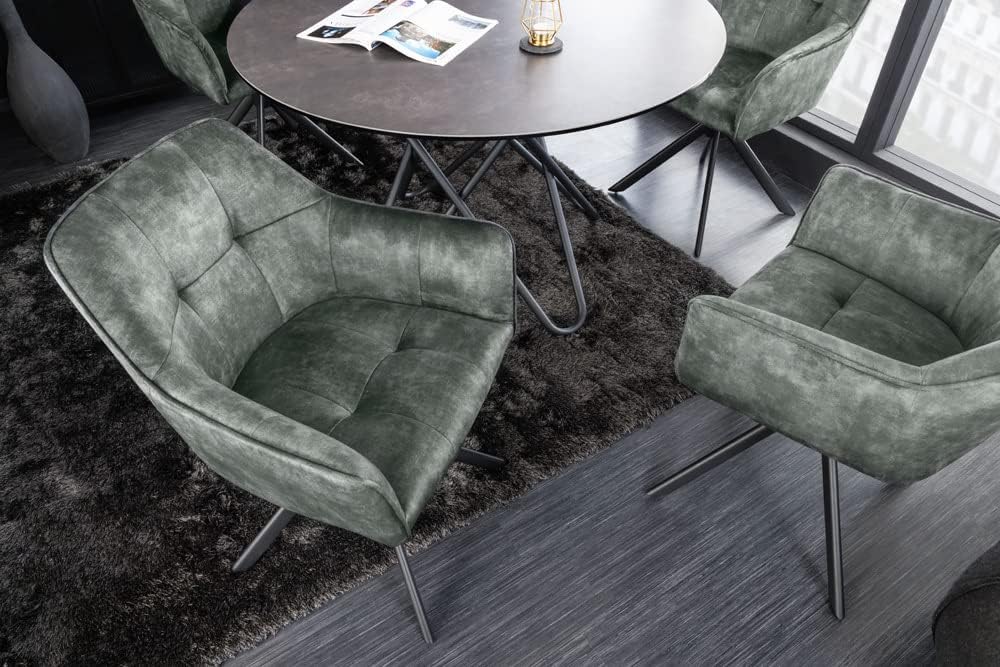 Riess Ambiente Design Stuhl LOFT grün Samt drehbar Metallgestell schwarz mit Armlehne
