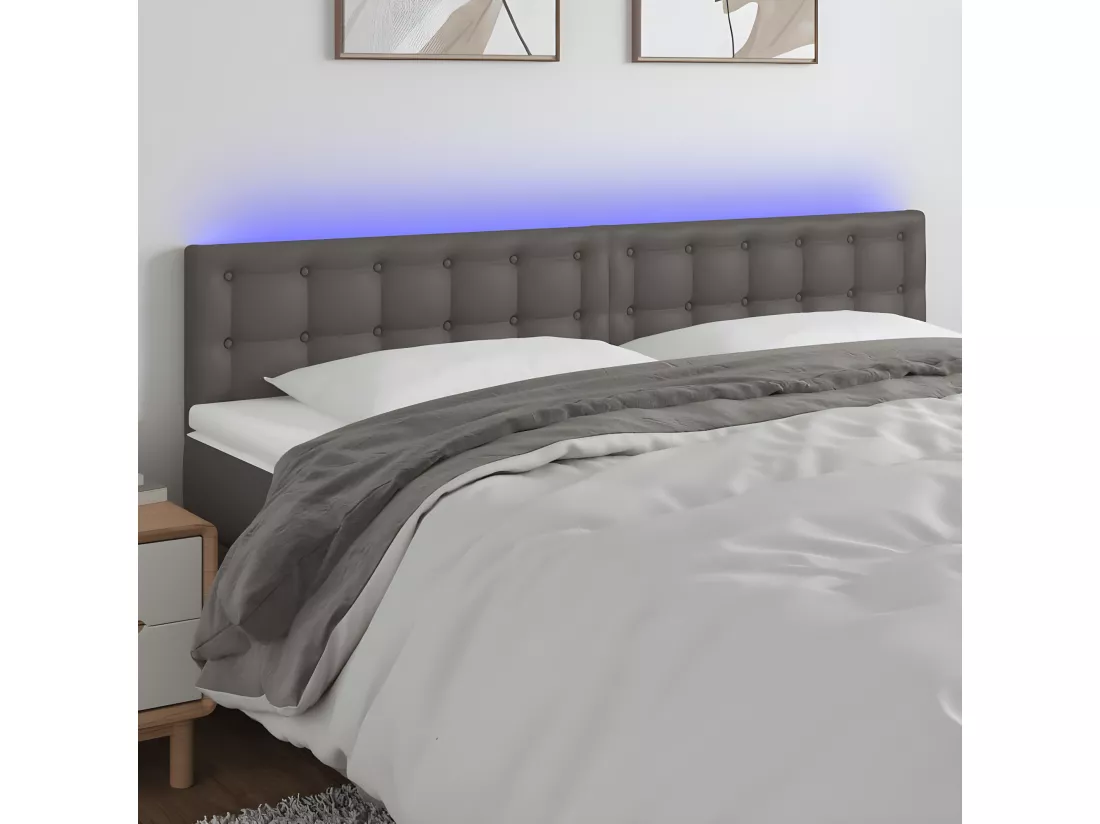 Tête de lit à LED Gris 200x5x78/88 cm Similicuir
