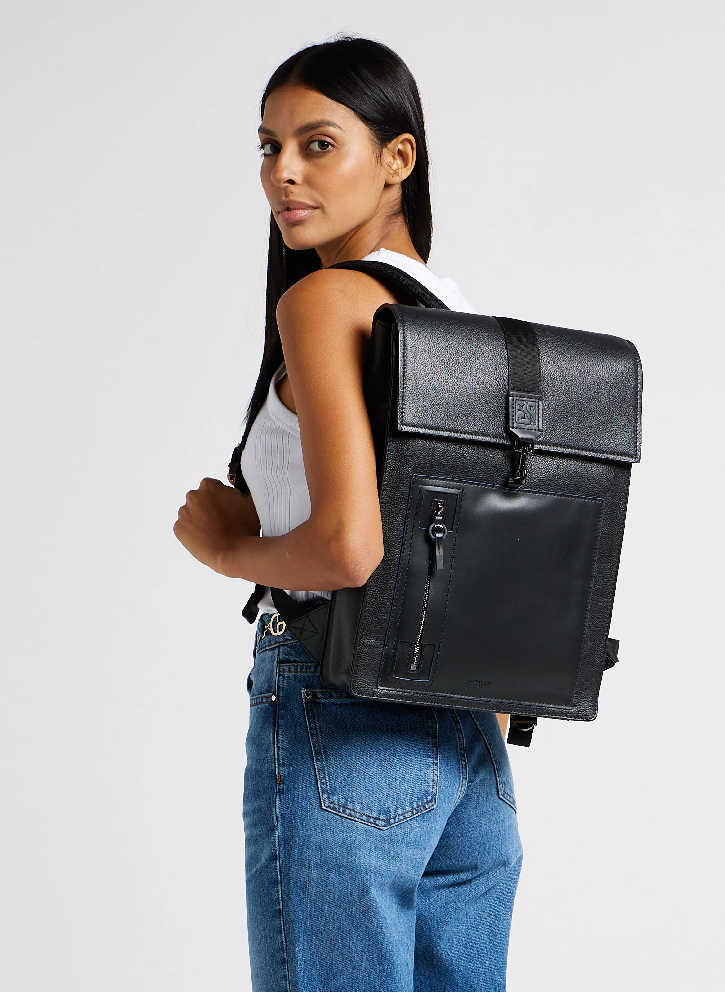 ALEXIS - Sac à dos en cuir grainé | Noir