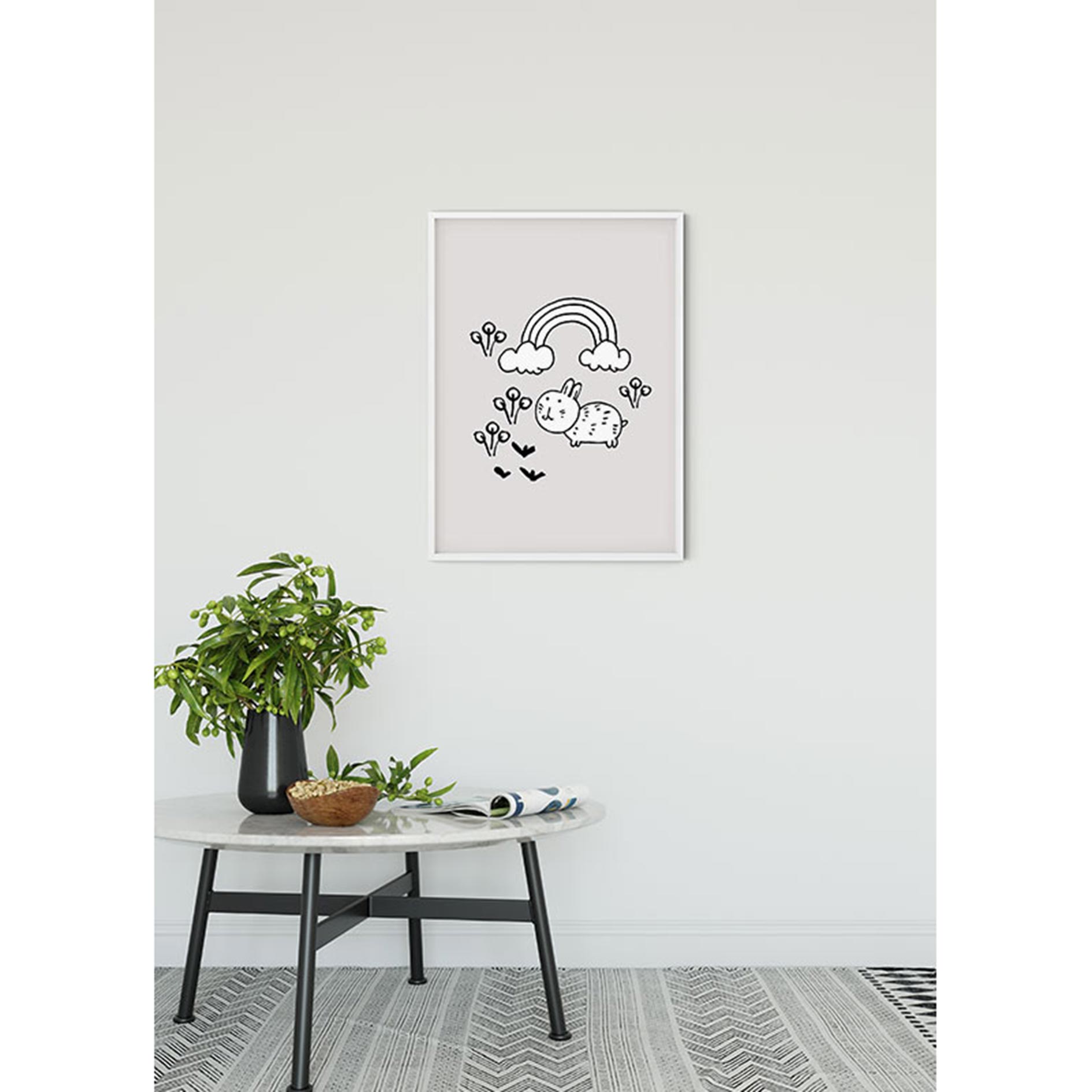 Wandbild SCRIBBLE BUNNY - schwarz-weiß - 50x70 cm