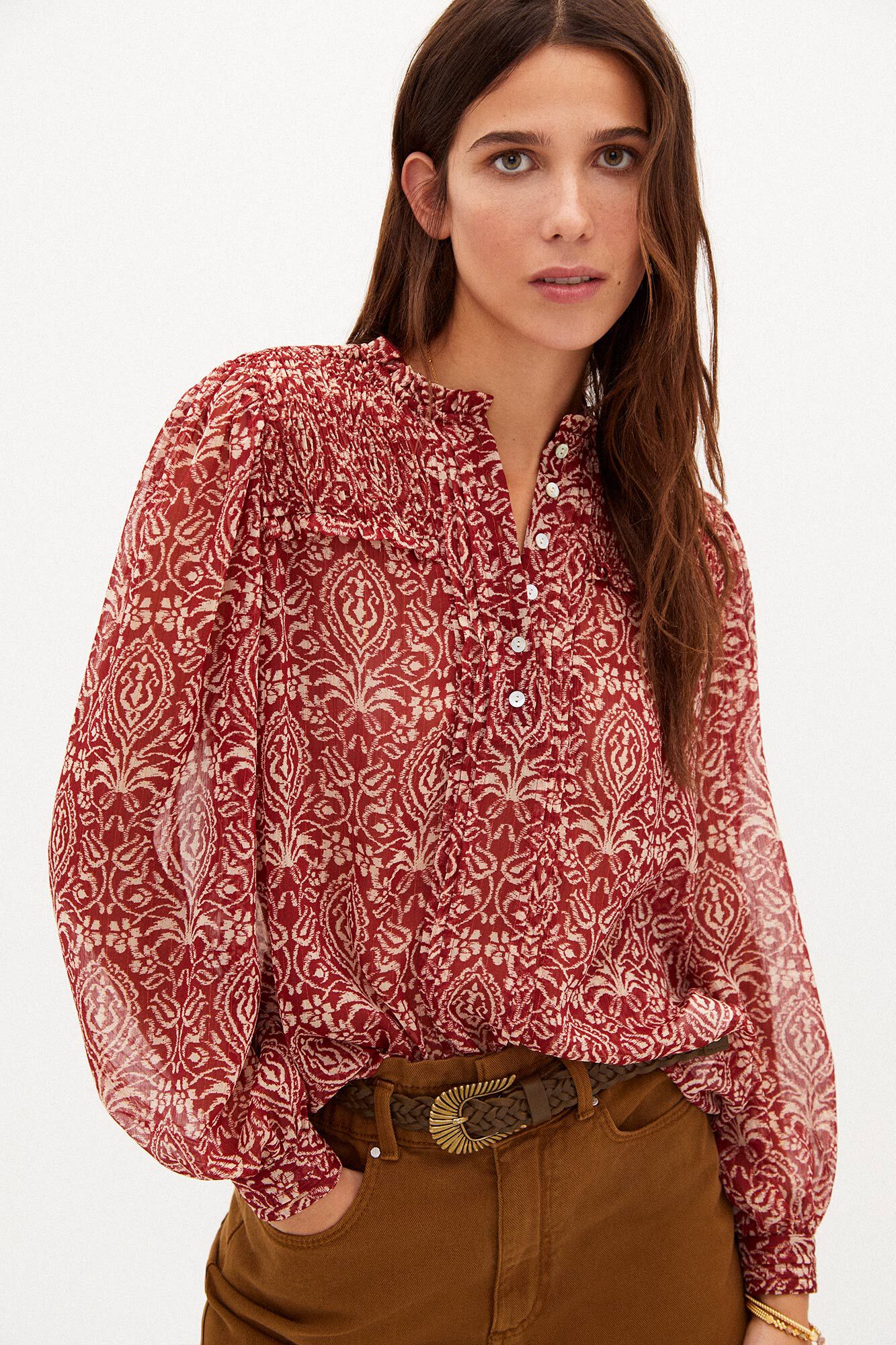 Blusa Sadie Flowy com estampa Lurex - Bege