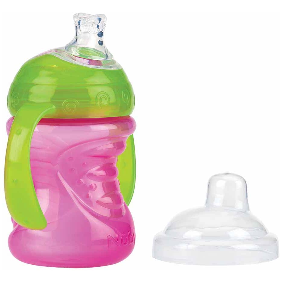 Nûby Swirl antilekbeker met handvatten 240ml 6m+ roze - antilekbekers - Prénatal