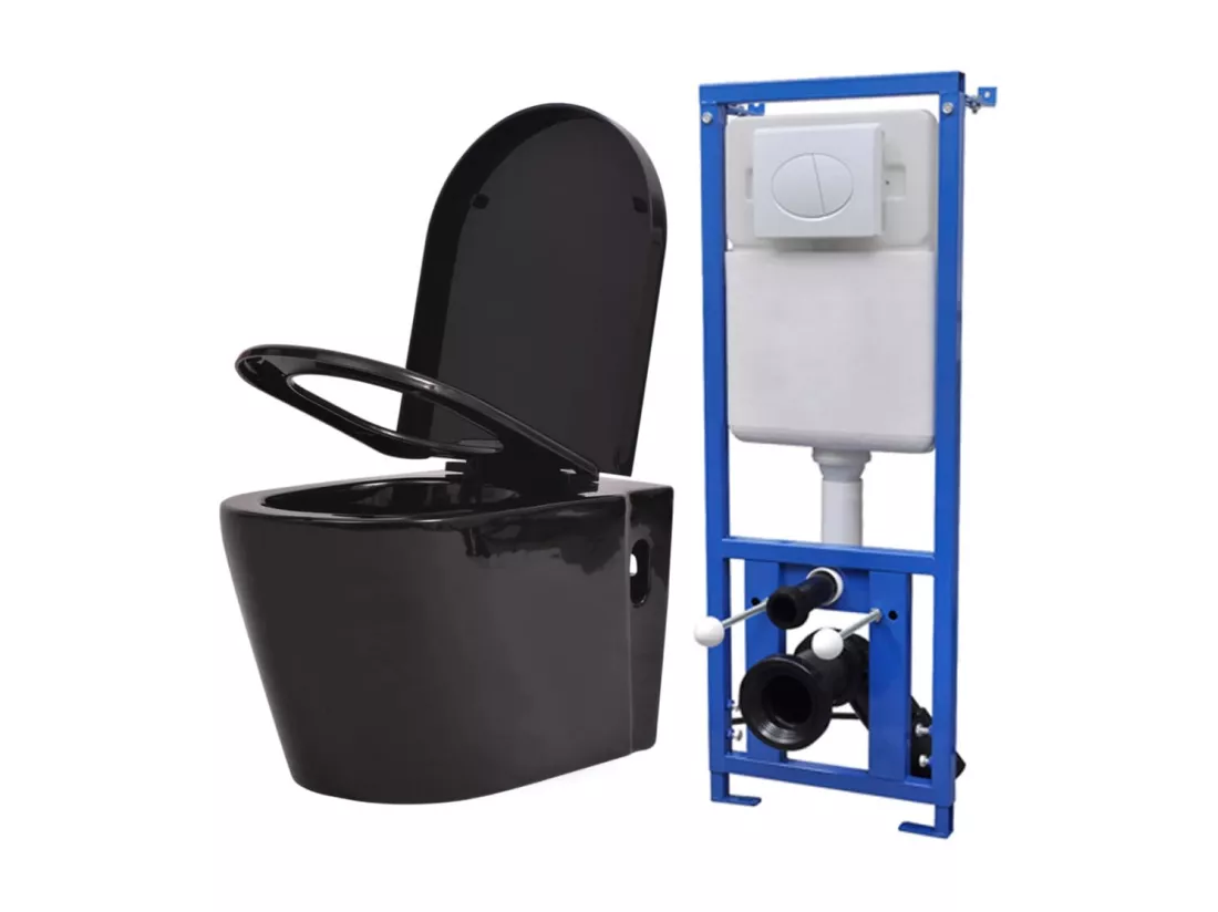 Toilette suspendue murale réservoir noire 56 x 36 x 34 cm 02_0003579