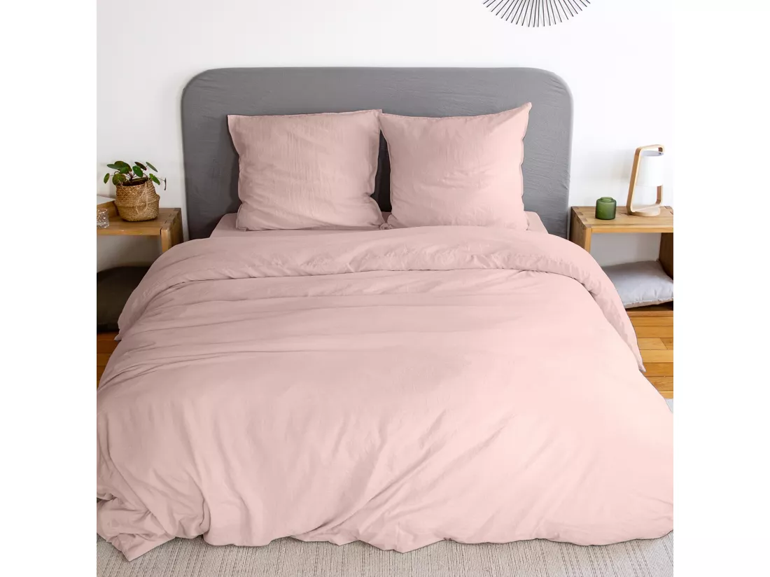 Parure 260x240 cm MILA polyester micro lavée rose poudré 3 pièces