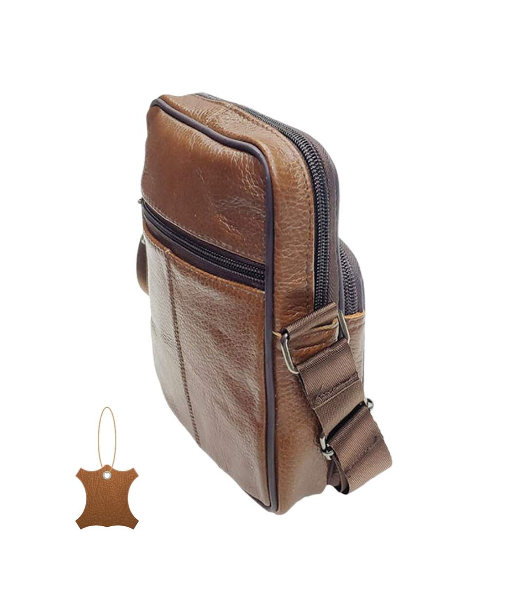 Sacoche bandoulière homme en CUIR - Sacoche multi poches  - cuir vachette - Marron