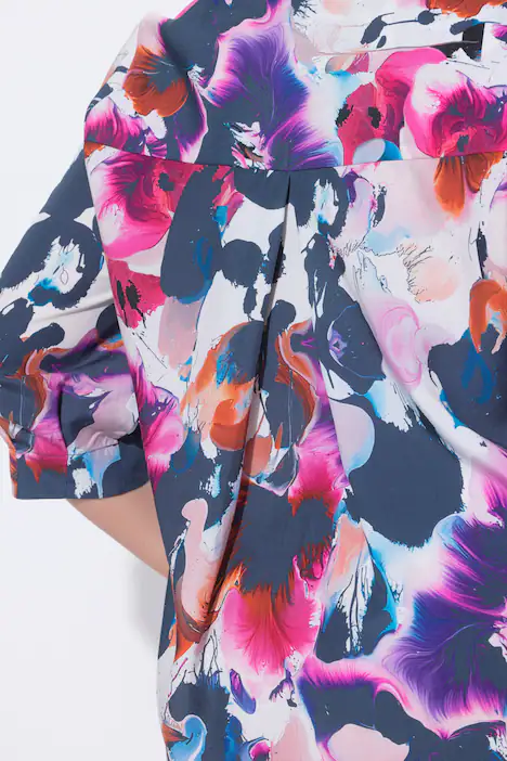 Lyocell-Midikleid, Aquarell, A-Linie, V-Ausschnitt, 3/4-Arm, schneeweiß