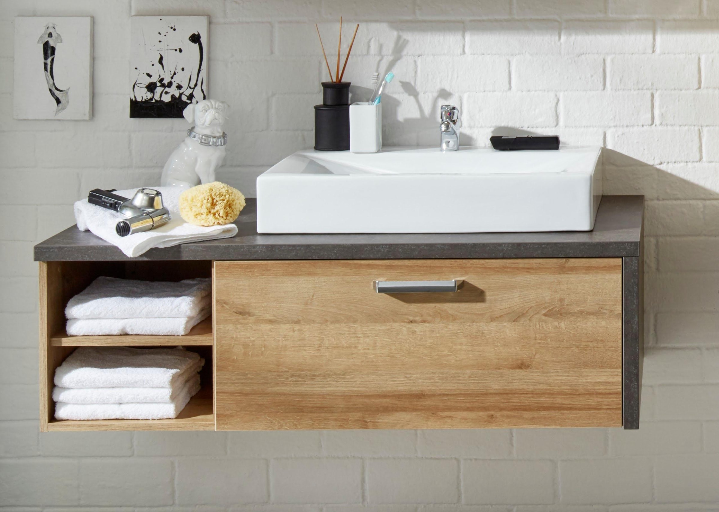 welltime Waschtisch »Bilbao« Waschtisch mit Metallgriff, 2 Fächern und Mineralgusswaschbecken