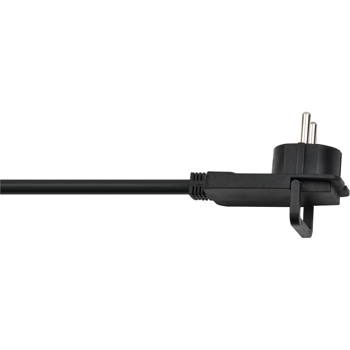 Plast skjøteledning med flat plugg (skjøteledning flat for innside med 2m kabel) sort