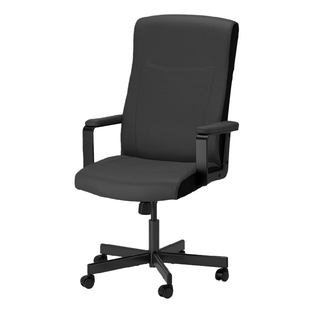 Chaise de bureau à dossier haut avec accoudoirs fixes et roulettes