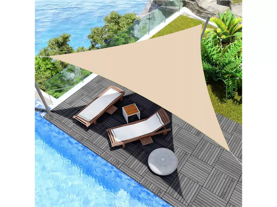 Voile d'ombrage Kola 500x500x500 Polyester Imperméable Acier Blanc Crème