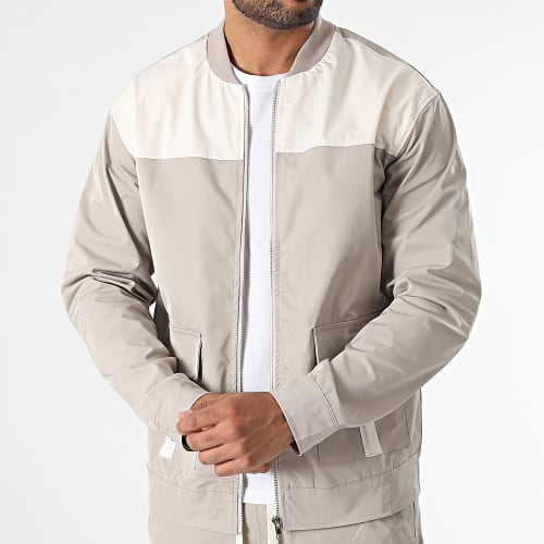 Ensemble Veste Zippée Et Pantalon Cargo Beige Taupe Beige Clair