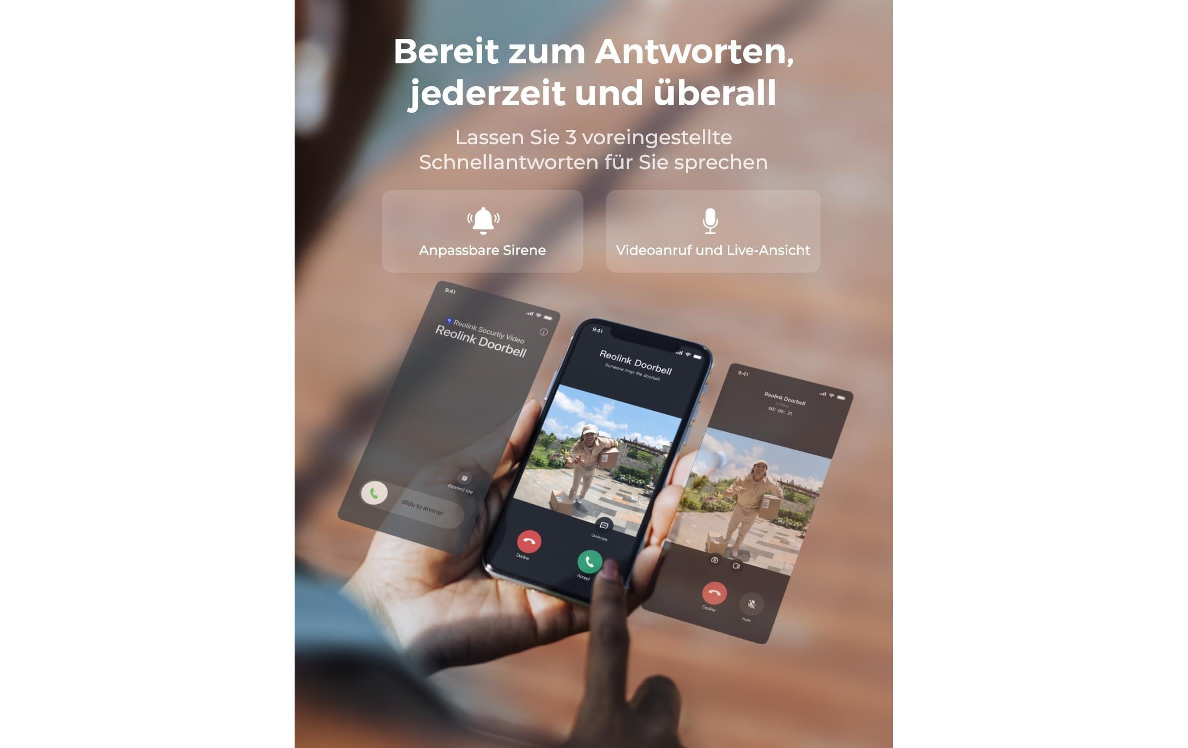 D340B 2K+ WiFi Video Doorbell<br>Smarte 2K+/4MP WLAN Video-Türklingel mit Personenerkennung und 2.4/5 GHz WiFi, funktioniert mit Reolink Home Hub – Schwarz