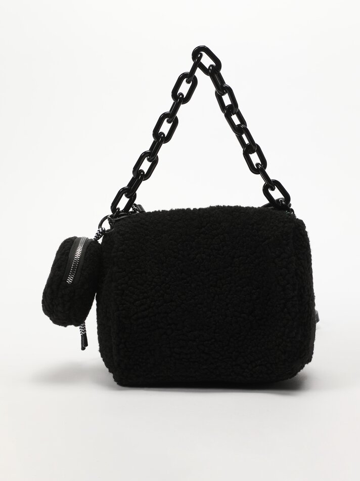 Conjunto de bolsa e porta-moedas com forro de sherpa - Preto