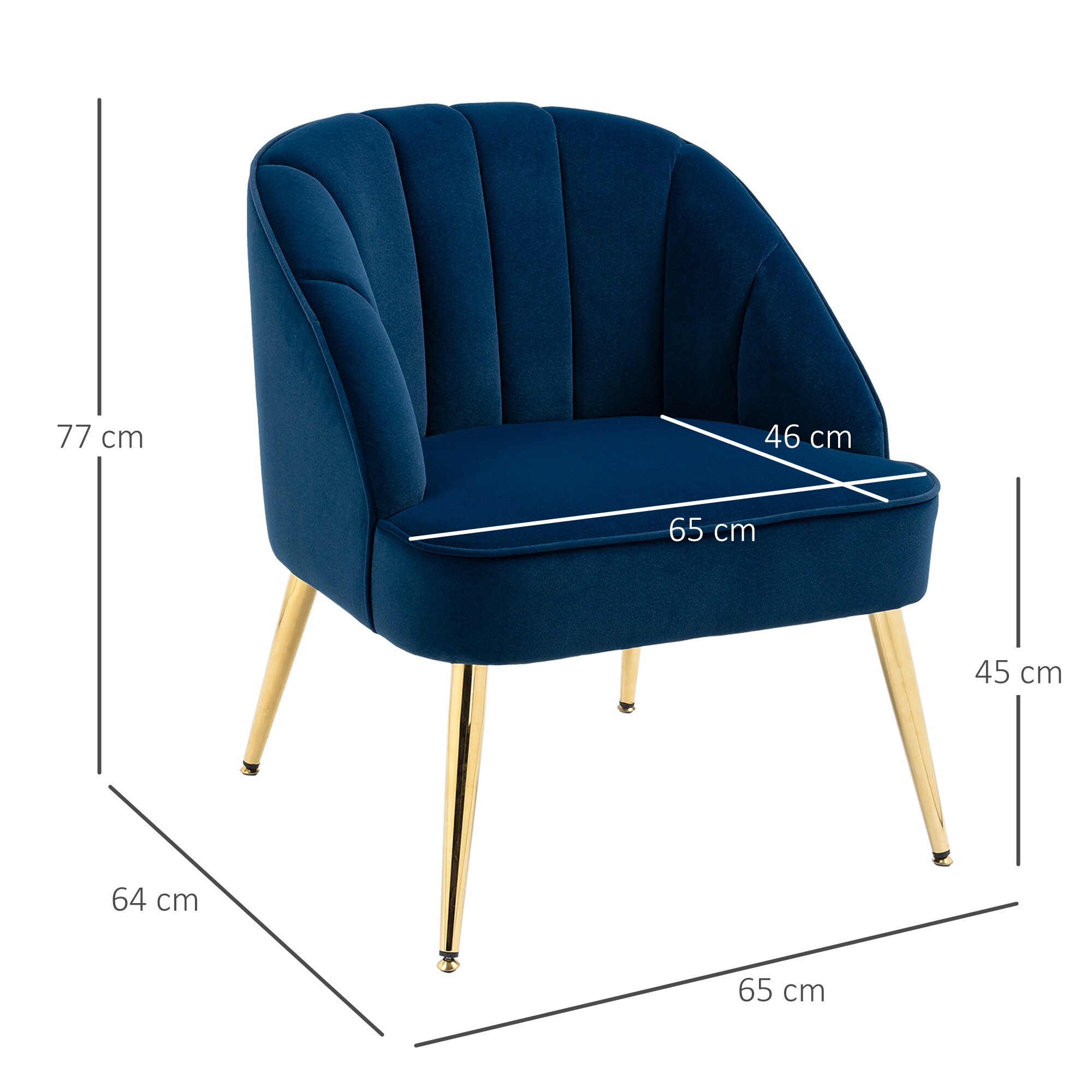 HOMCOM Ohrensessel mit Stahlbeine blau 65L x 64B x 77H cm