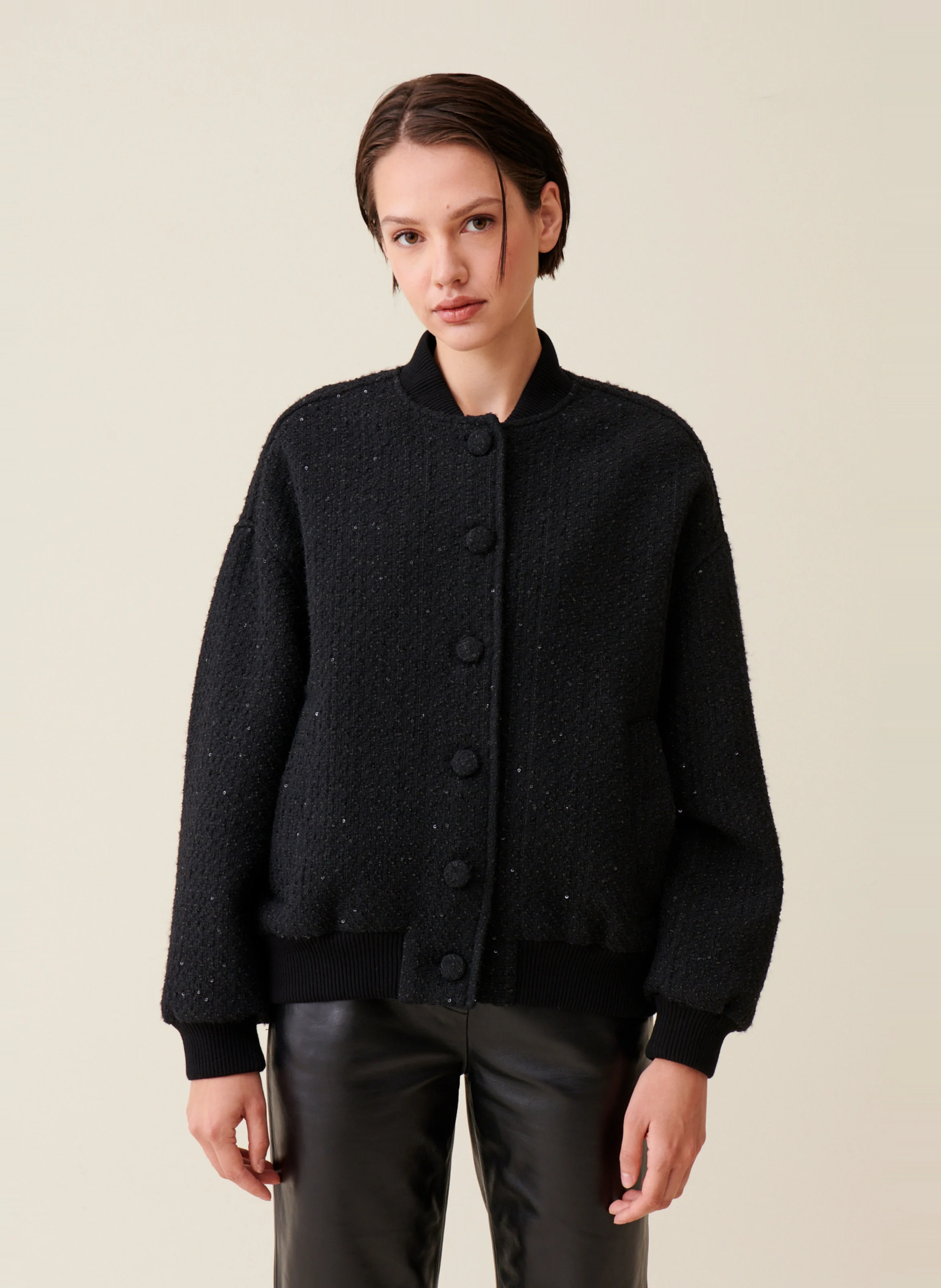 Veste ample en tweed | Noir