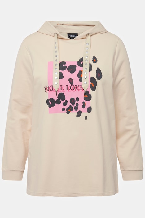 Hoodie, Animalmuster, Ziernieten, Langarm, Kapuzenshirt