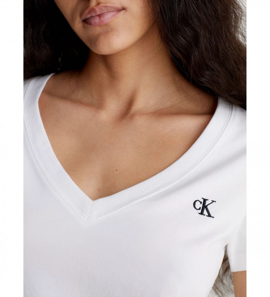 Camiseta Calvin Klein Jeans Slim Fit com Decote em V, Branca