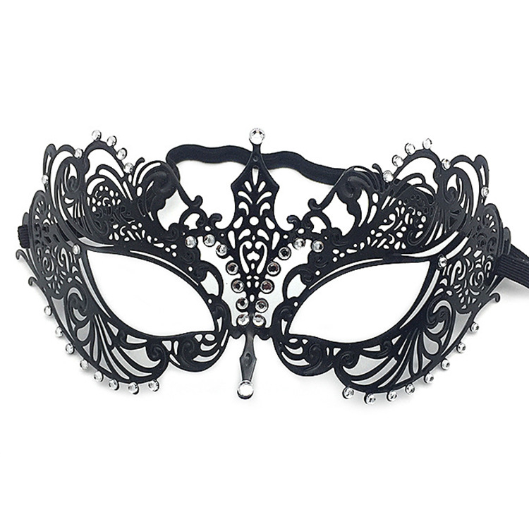 Venezianische Maske Fasnacht Halbmaske Kostüm Zubehör Metallic Motto Party Accessoire Halloween Foto Requisite mit Strassteine - Schwarz