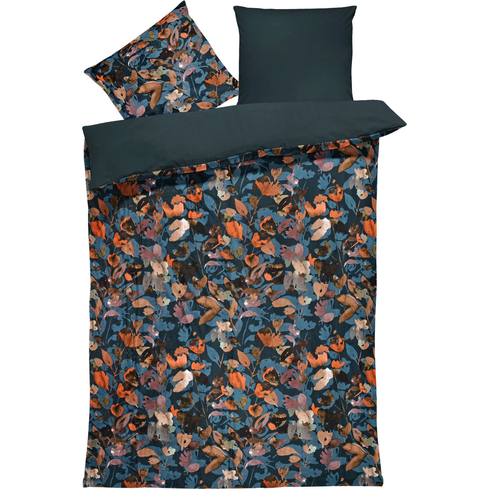 Bettwäsche Velours Herbstblätter dunkelgrün 200x210 2x65x65 Bettanzug Fra