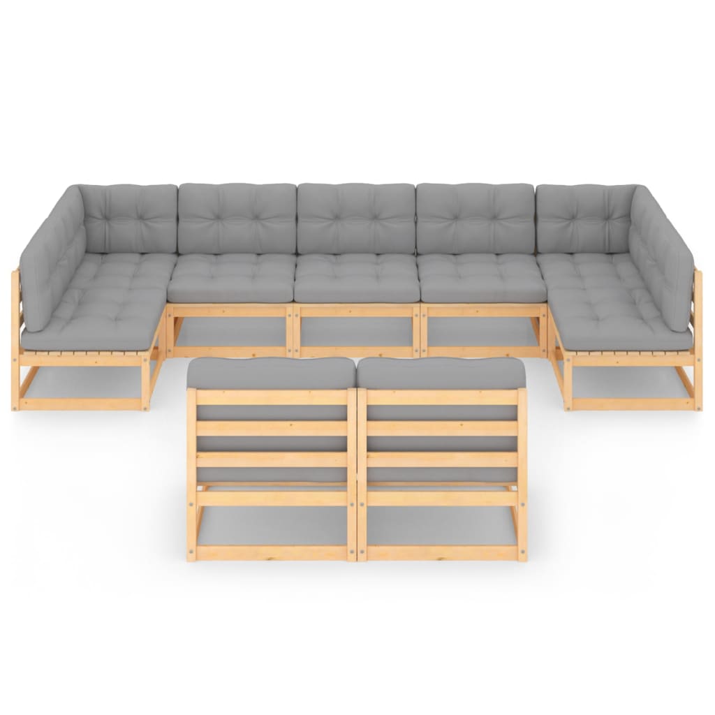 Salon de jardin meuble d'extérieur ensemble de mobilier 9 pièces avec coussins bois de pin massif