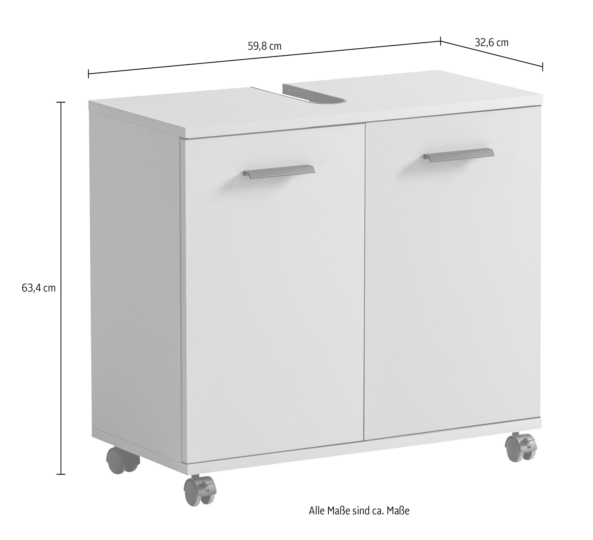 welltime Waschbeckenunterschrank »Palermo, Breite 59 cm« Metallbeschläge, Siphonausschnitt