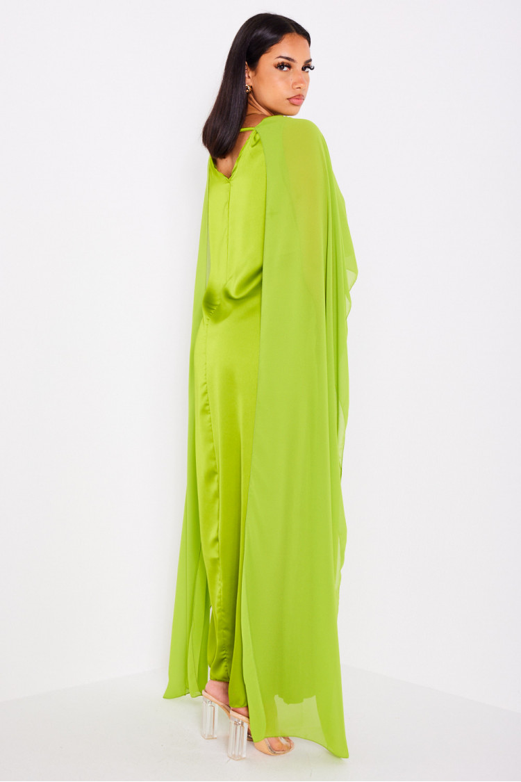 Robe verte ample satinée à empiècement voile