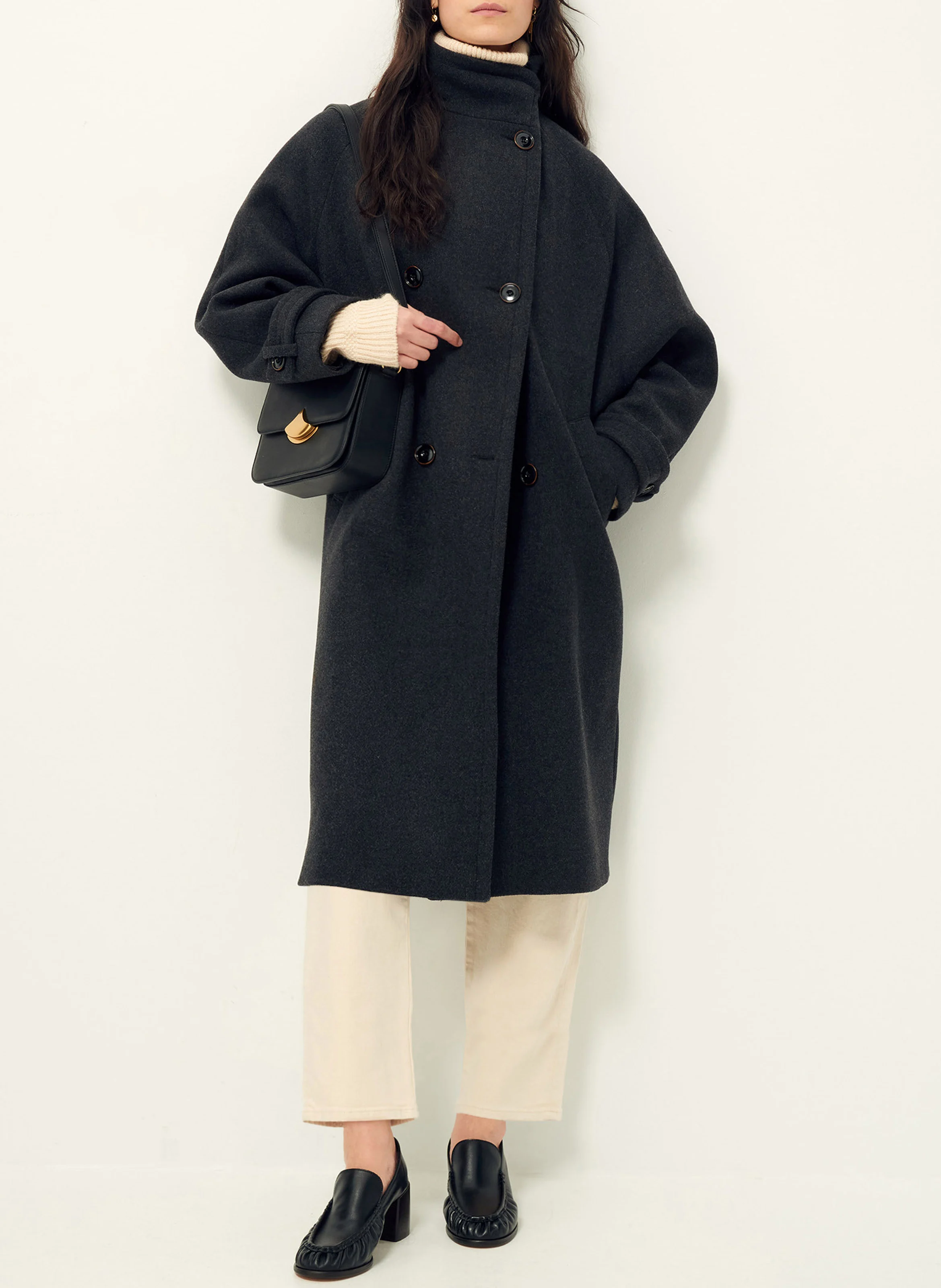 BLEECKO - Manteau col montant en laine mélangée | Noir