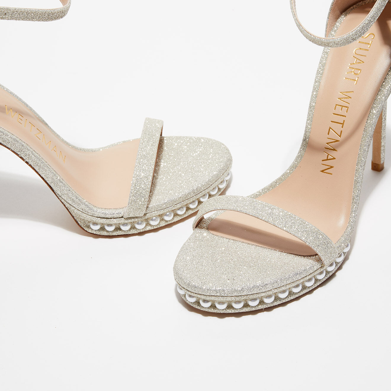 Stuart Weitzman Sandales à paillettes Nudistdisco Pearl platine - Talon 12 cm