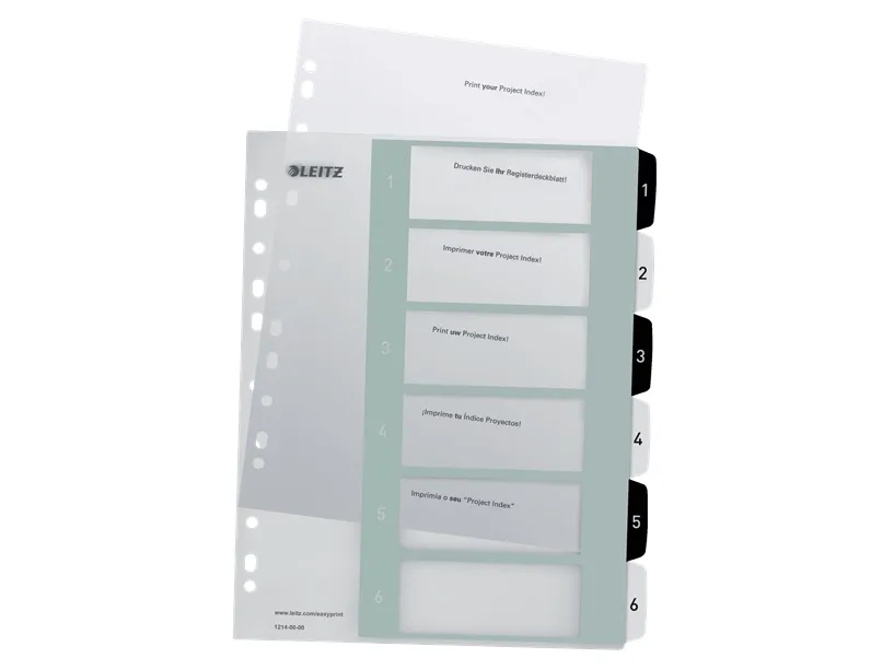 Leitz WOW Extra Wide - Deler - 6 dele - præ-trykt: 1-6 - for A4 (210 x 297 mm) - sort, hvid
