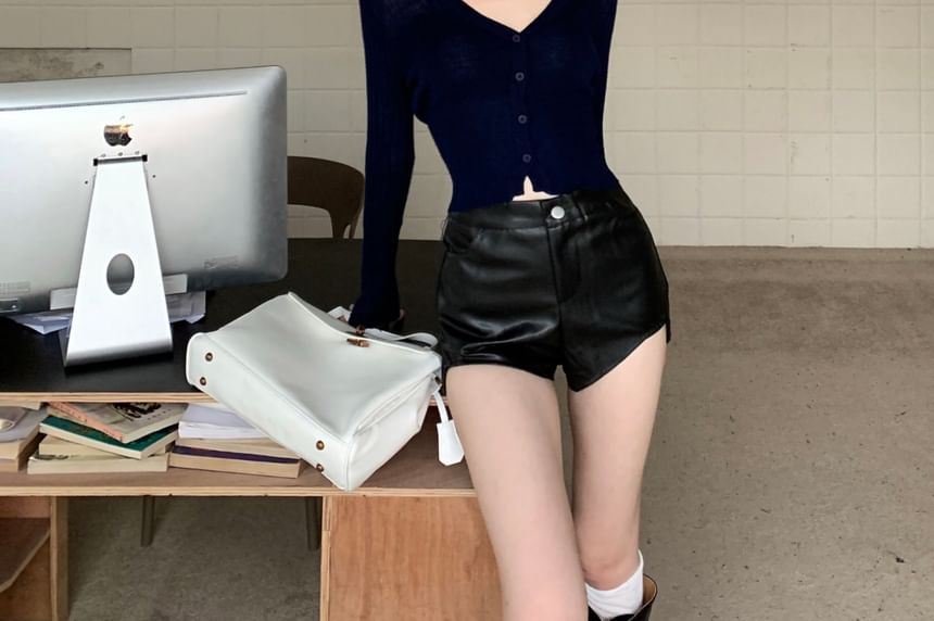 Metonymph - V-hals effen cropped vest / hoge taille asymmetrische hotpants