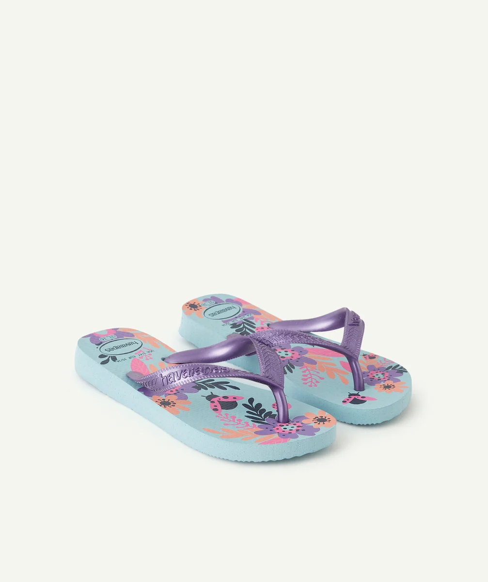 HAVAIANASTONGS FILLE BLEUES AVEC FLEURS ET LANIÈRE MÉTALLIQUE VIOLETTE