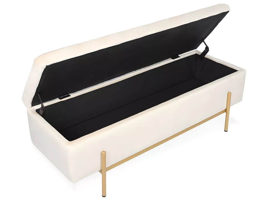 Banquette coffre Olivia Velours beige pieds or
